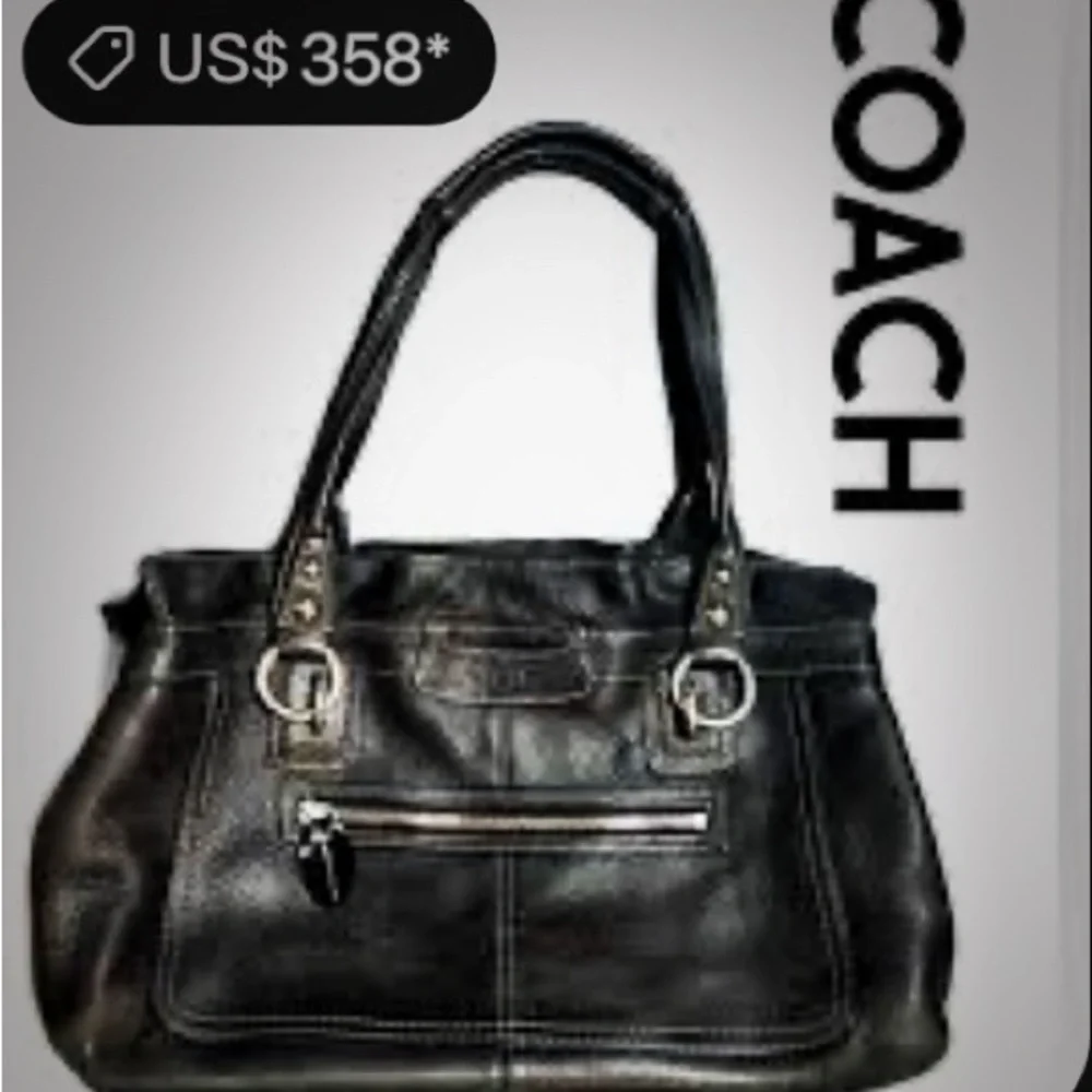 Vintage style Y2K Coach Black Leather Tote Bag shoulder bag - Picture 3 of 16